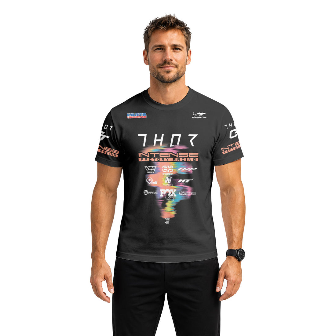 Aaron Gwin Intense Rainbow Brush Stroke Short Sleeve Mountain Bike Jersey