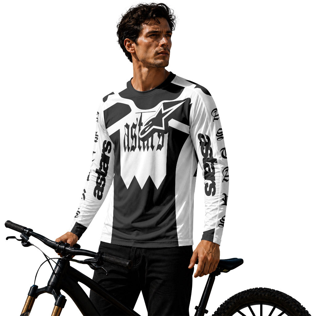 Astars Black White Long Sleeve Mountain Bike Jersey