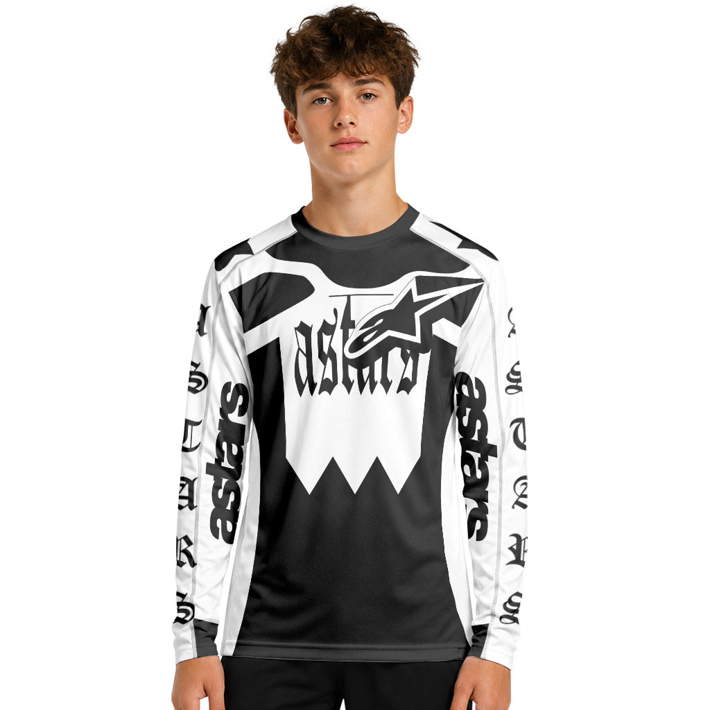 Astars Black White Youth Long Sleeve Mountain Bike Jersey
