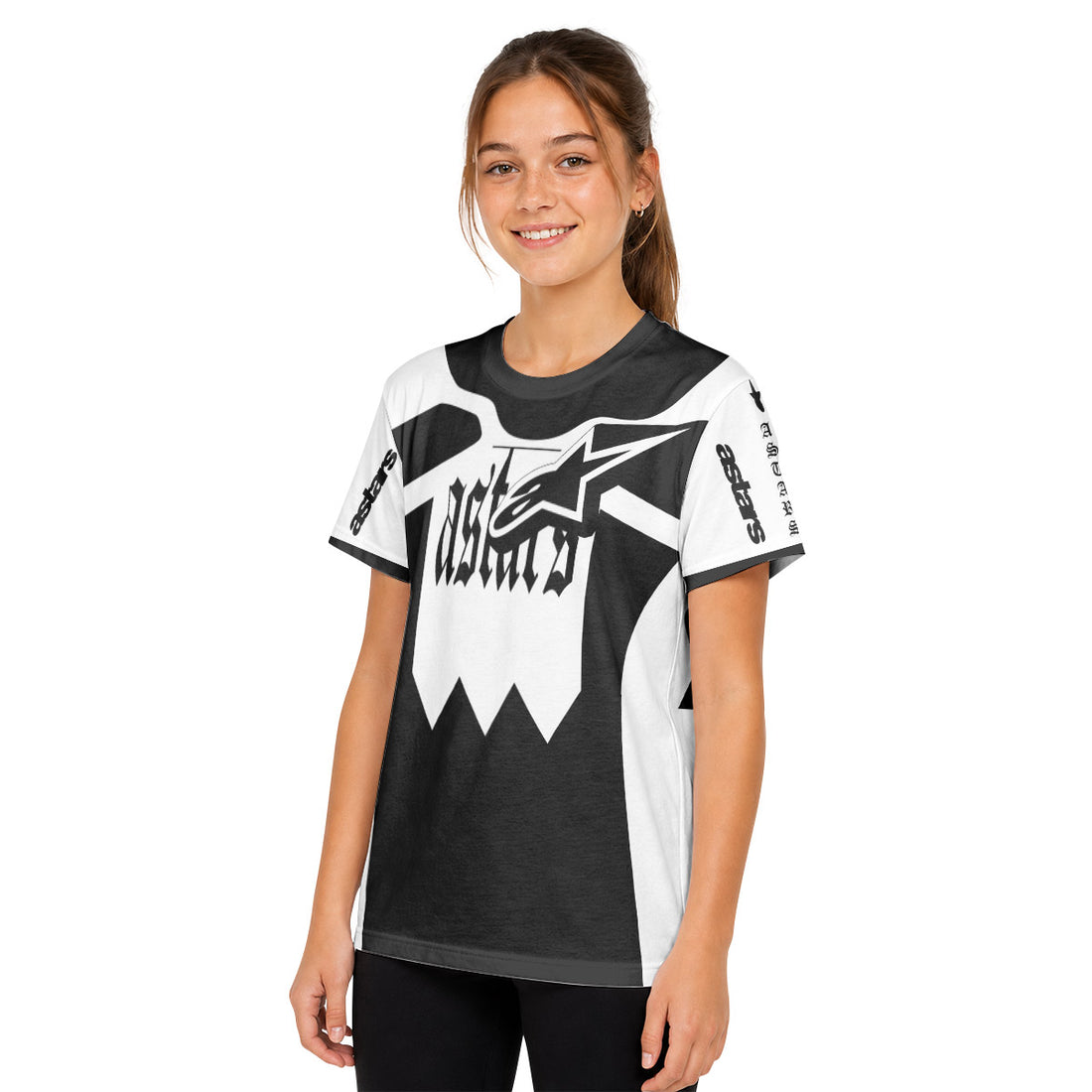 Astars Black White Youth Short Sleeve Mountain Bike Jersey