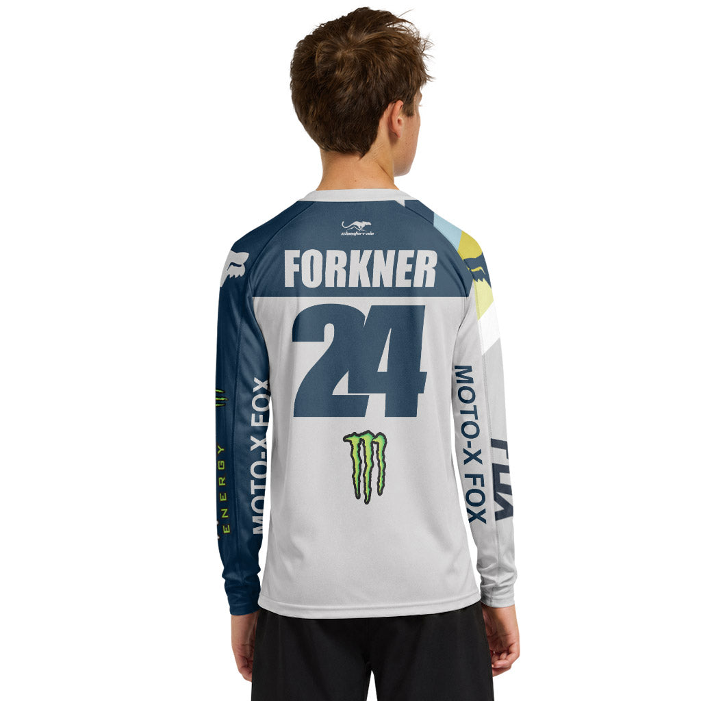 Austin Forkner 24 Kawasaki Youth Long Sleeve Motocross Jersey
