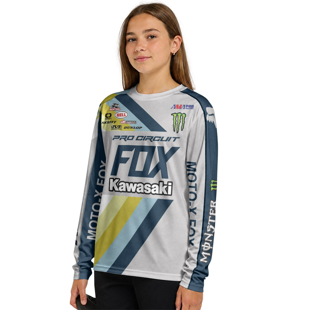 Austin Forkner 24 Kawasaki Youth Long Sleeve Motocross Jersey