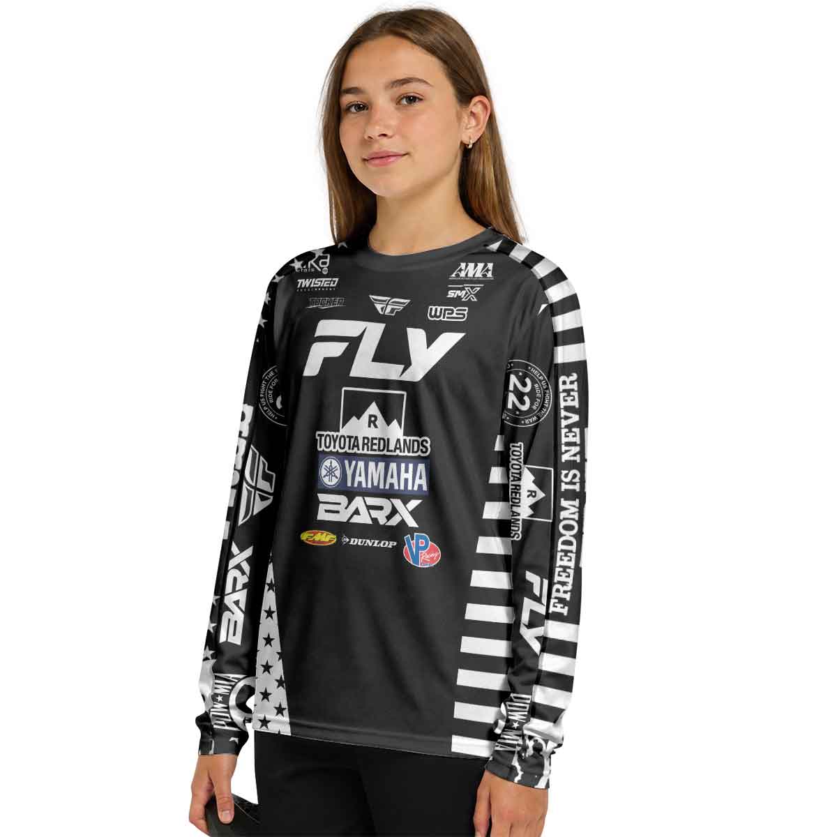 Brad West 334 Fly Black White Youth Long Sleeve Motocross Jersey