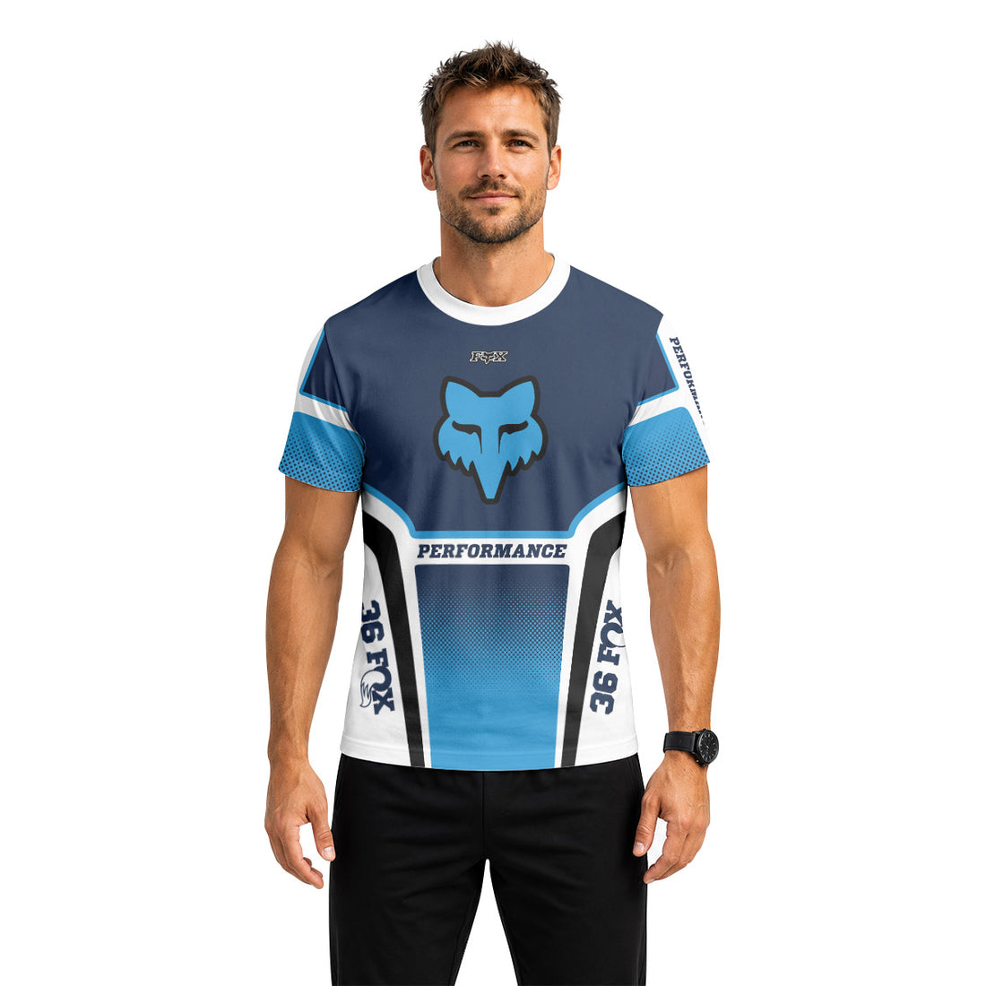 Fox Blue White Performance 36 Short Sleeve Mountain Bike Jersey