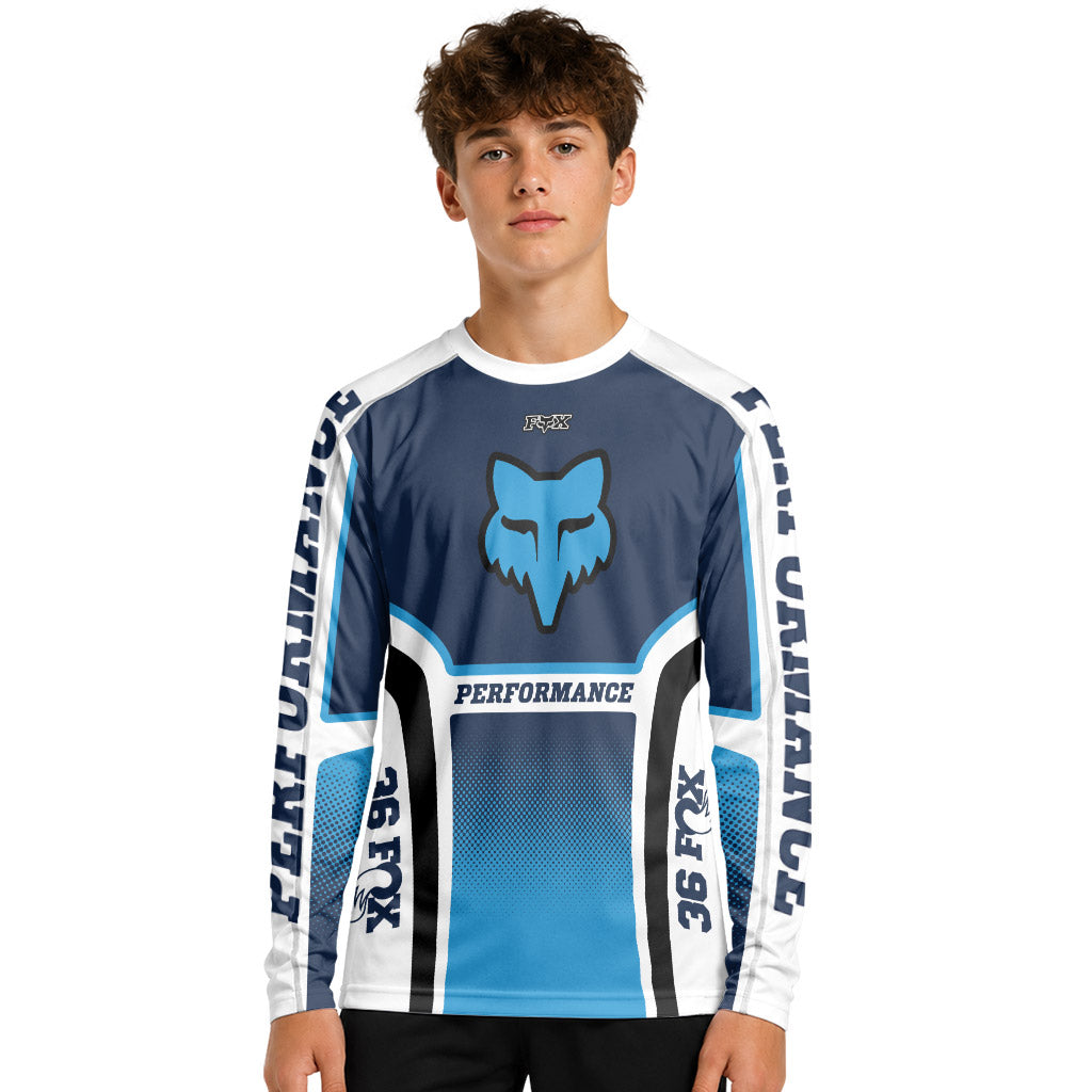 Fox Blue White Performance 36 Youth Long Sleeve Mountain Bike Jersey