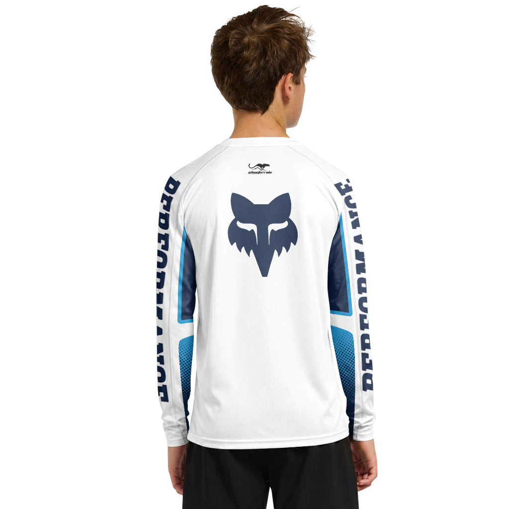 Fox Blue White Performance 36 Youth Long Sleeve Mountain Bike Jersey