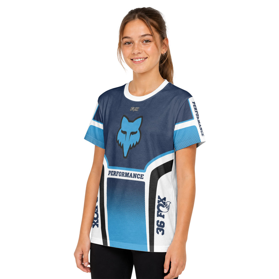Fox Blue White Performance 36 Youth Short Sleeve Mountain Bike Jersey
