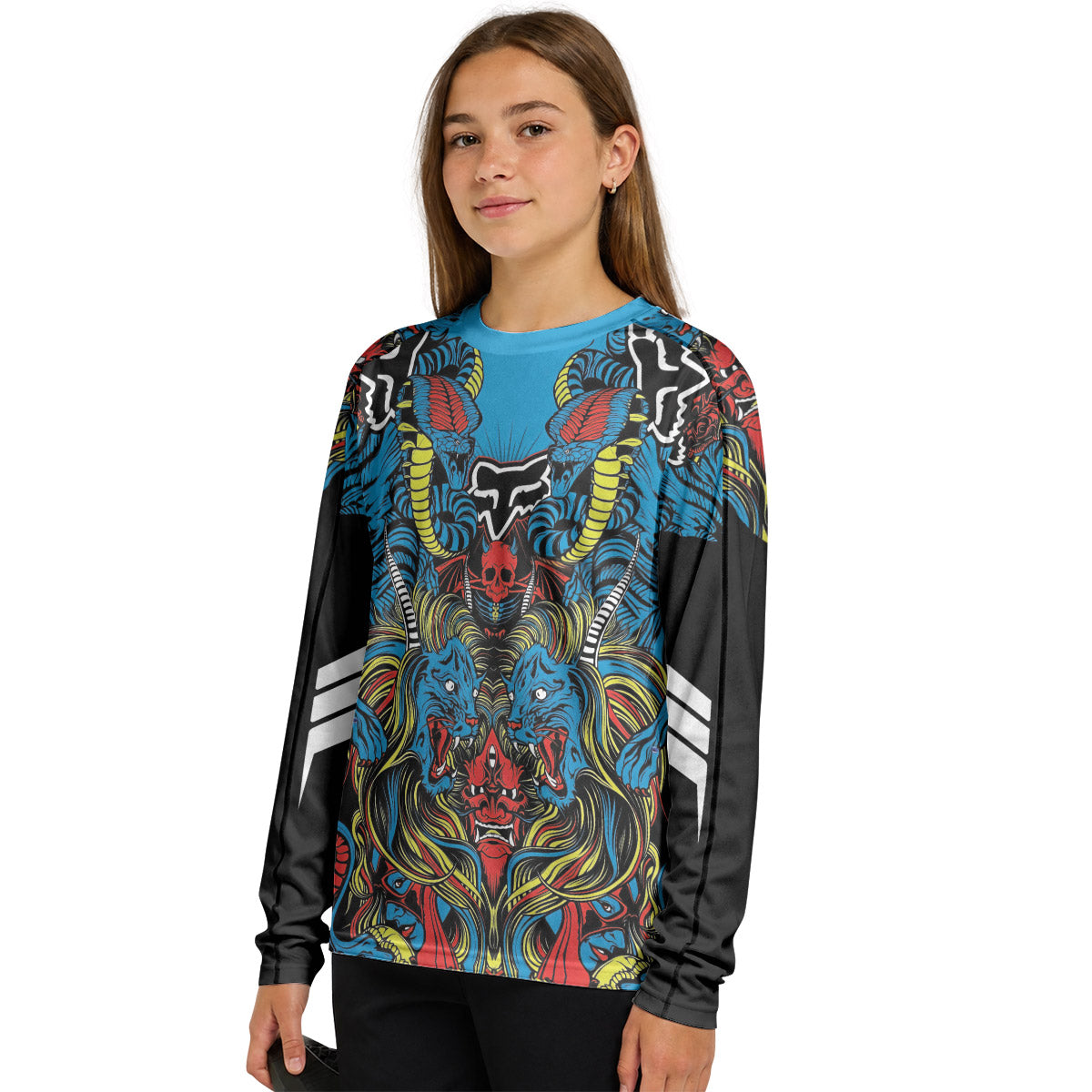 Fox Japanese Tattoo Youth Long Sleeve Mountain Bike Jersey