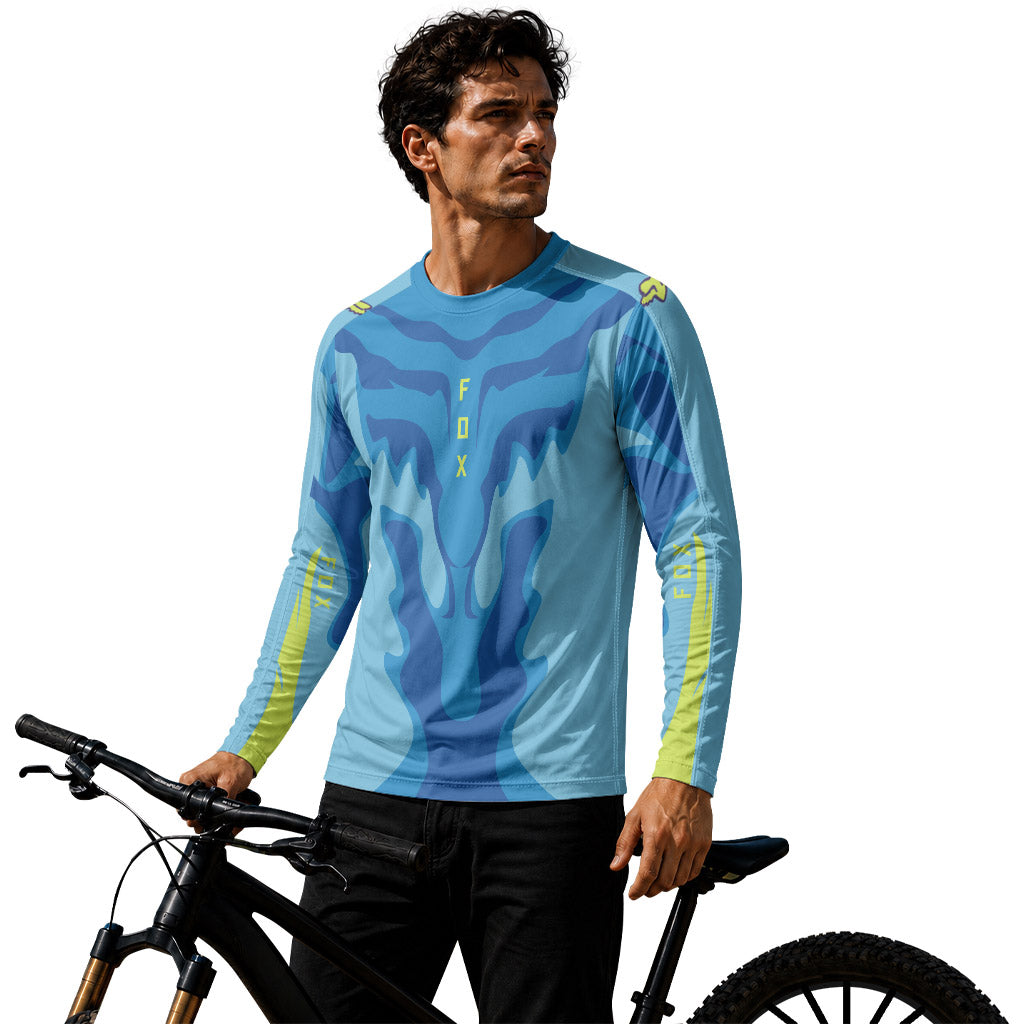 Fox Racing Blue Flame Long Sleeve Mountain Bike Jersey