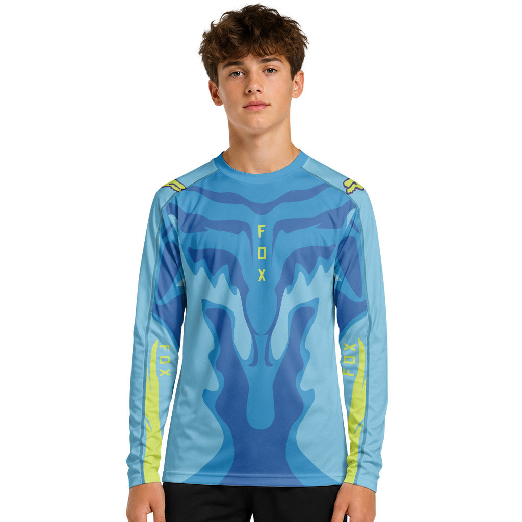 Fox Racing Blue Flame Youth Long Sleeve Mountain Bike Jersey