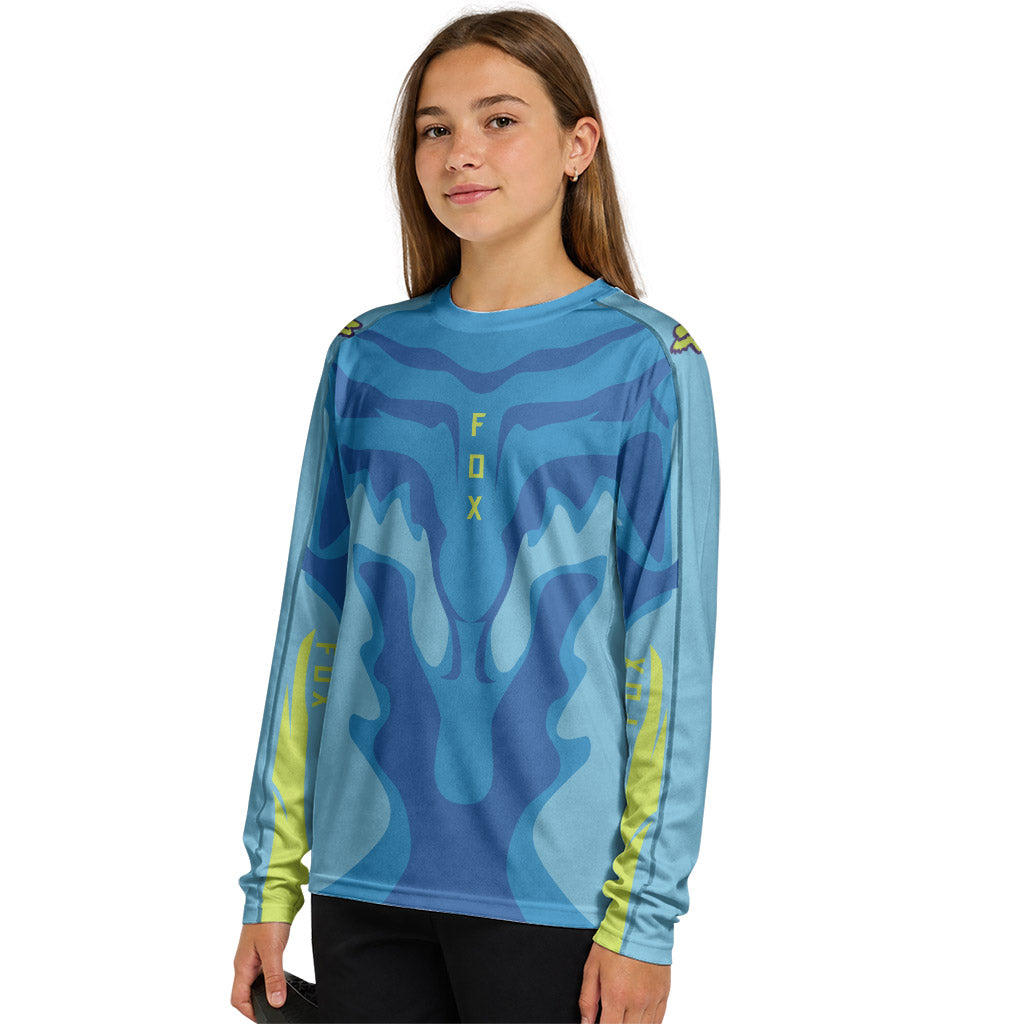Fox Racing Blue Flame Youth Long Sleeve Mountain Bike Jersey