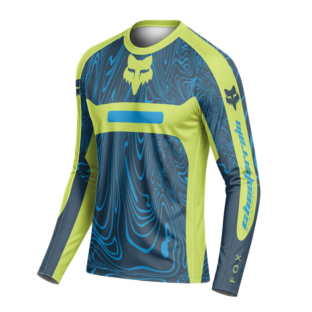 Fox Racing Green Blue Topographic Long Sleeve Mountain Bike Jersey