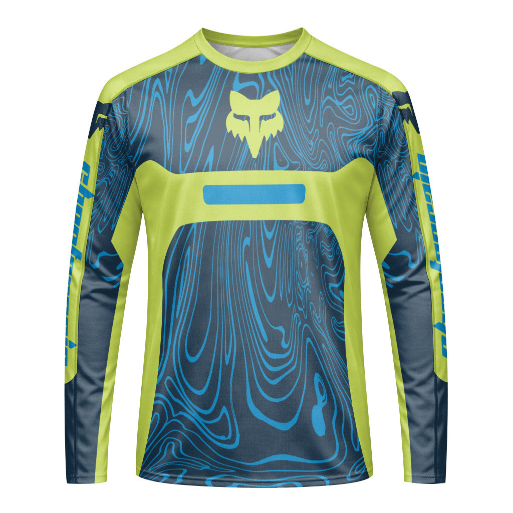 Fox Racing Green Blue Topographic Long Sleeve Mountain Bike Jersey