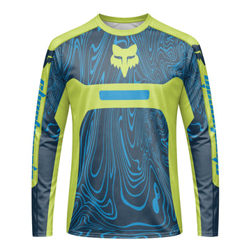 Fox Racing Green Blue Topographic Long Sleeve Mountain Bike Jersey