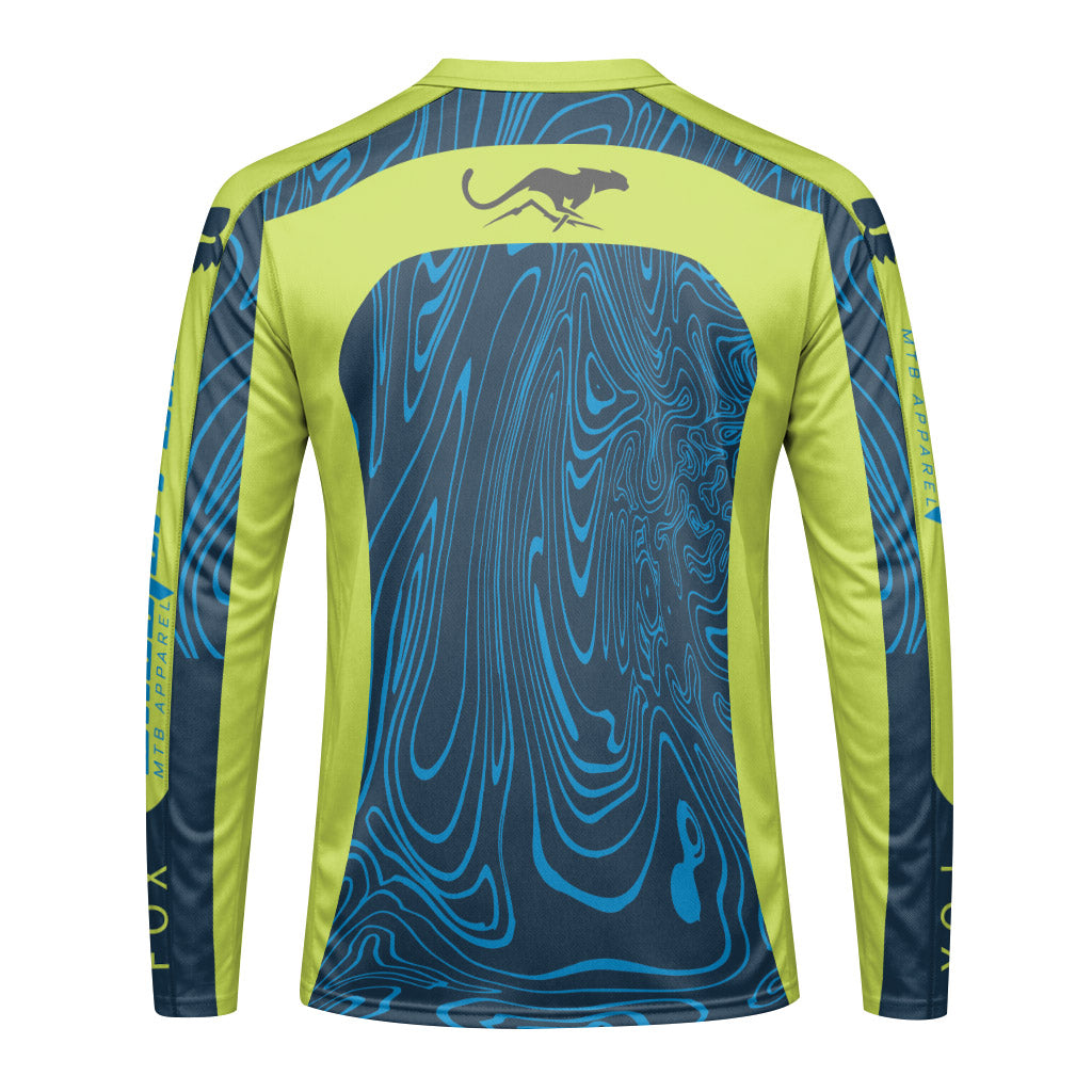 Fox Racing Green Blue Topographic Long Sleeve Mountain Bike Jersey