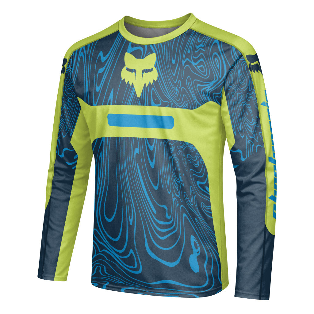 Fox Racing Green Blue Topographic Long Sleeve Mountain Bike Jersey