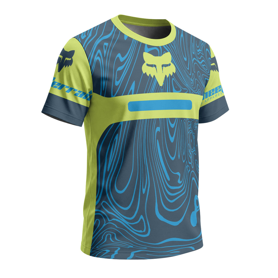 Fox Racing Green Blue Topographic Short Sleeve Mountain Bike Jersey