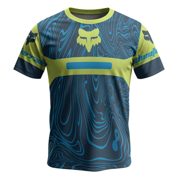Fox Racing Green Blue Topographic Short Sleeve Mountain Bike Jersey