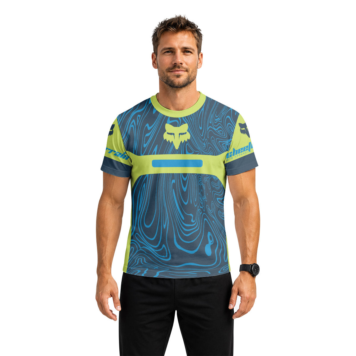 Fox Racing Green Blue Topographic Short Sleeve Mountain Bike Jersey