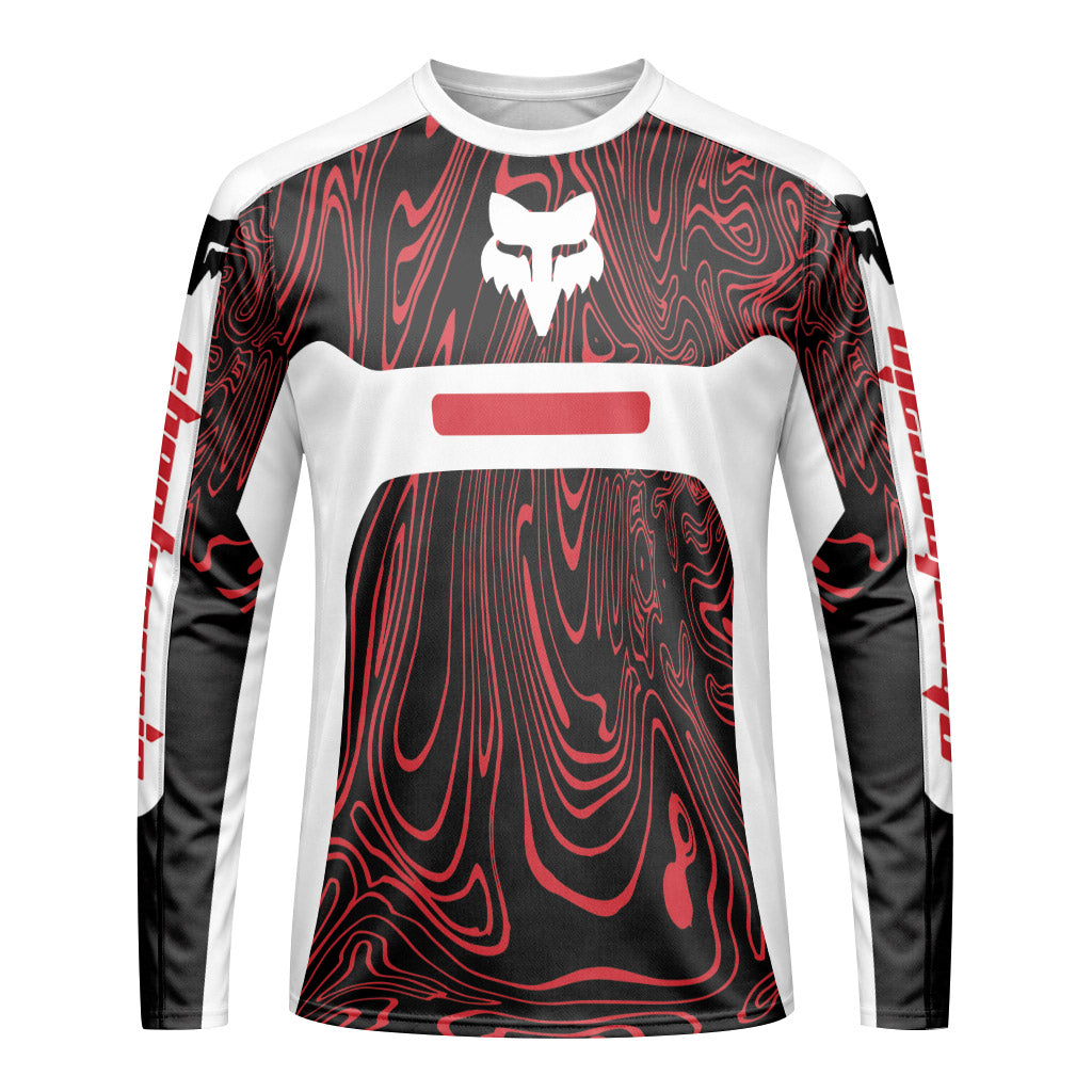 Fox Racing Red White Topographic Long Sleeve Mountain Bike Jersey