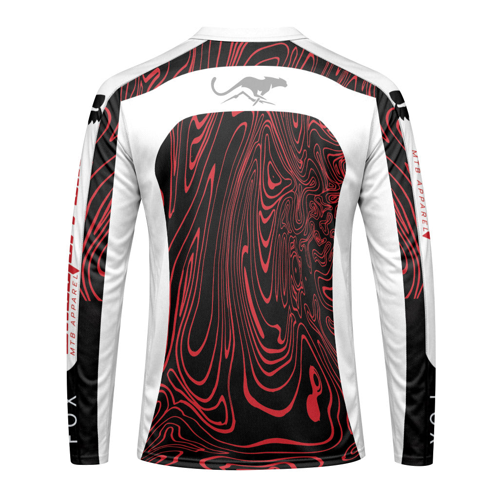 Fox Racing Red White Topographic Long Sleeve Mountain Bike Jersey