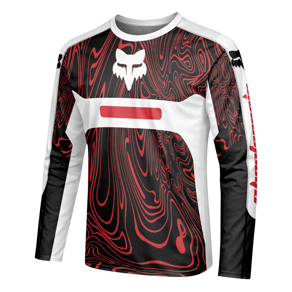 Fox Racing Red White Topographic Long Sleeve Mountain Bike Jersey