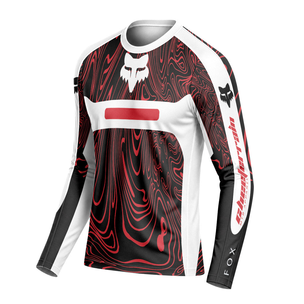 Fox Racing Red White Topographic Long Sleeve Mountain Bike Jersey
