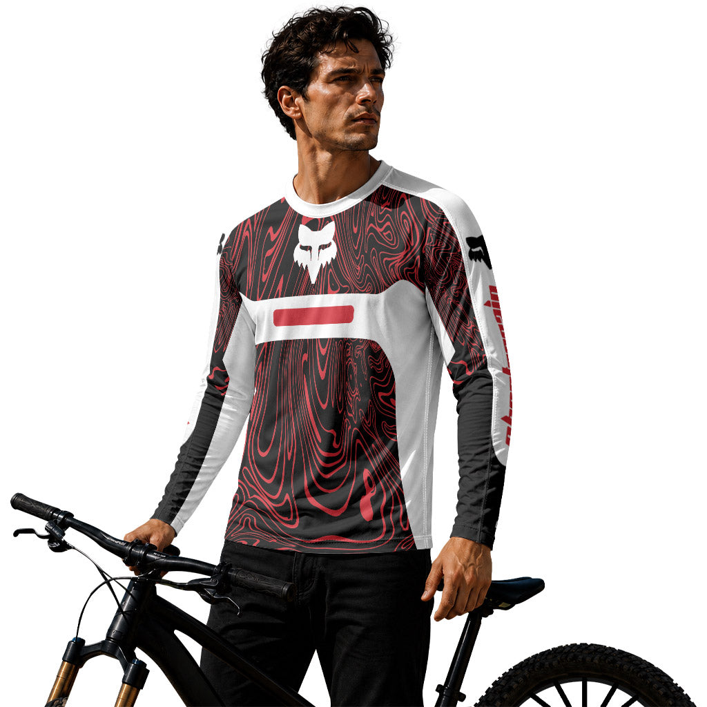 Fox Racing Red White Topographic Long Sleeve Mountain Bike Jersey