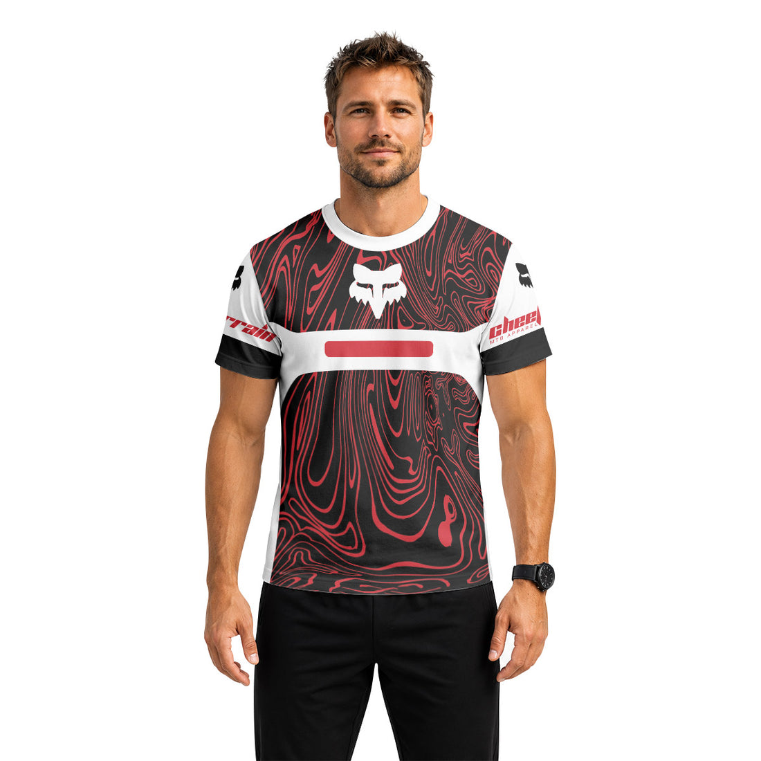 Fox Racing Red White Topographic Short Sleeve Mountain Bike Jersey