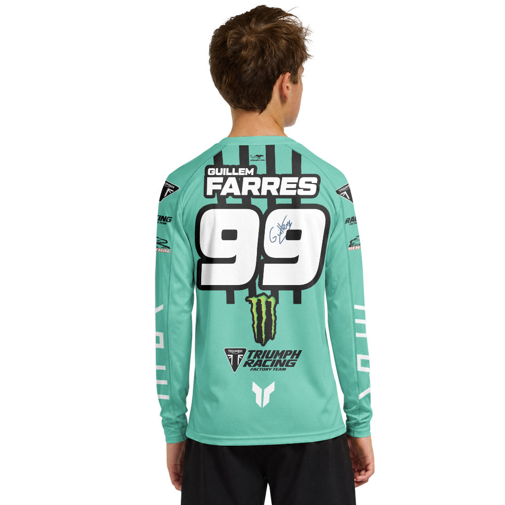 Guillem Farres 99 Teal Youth Long Sleeve Motocross Jersey