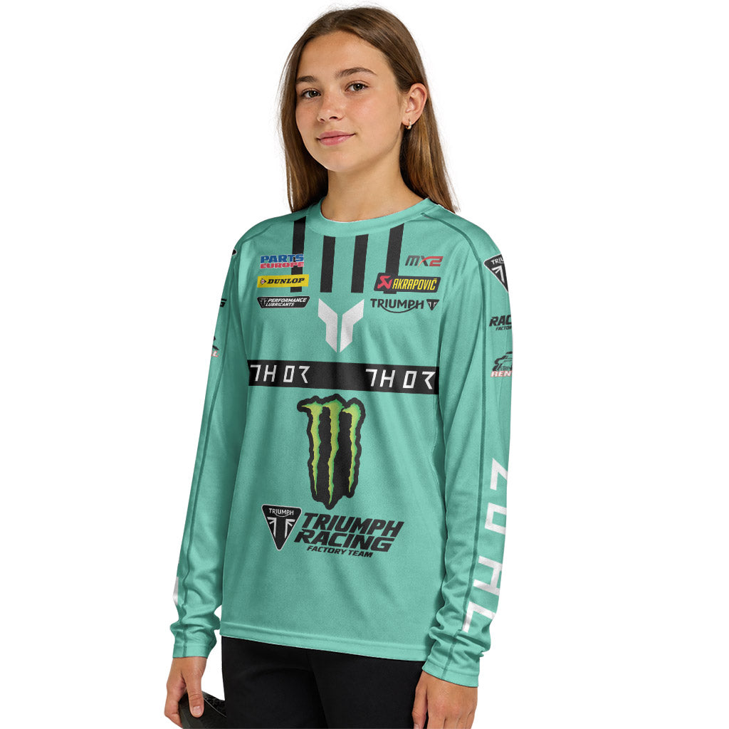 Guillem Farres 99 Teal Youth Long Sleeve Motocross Jersey