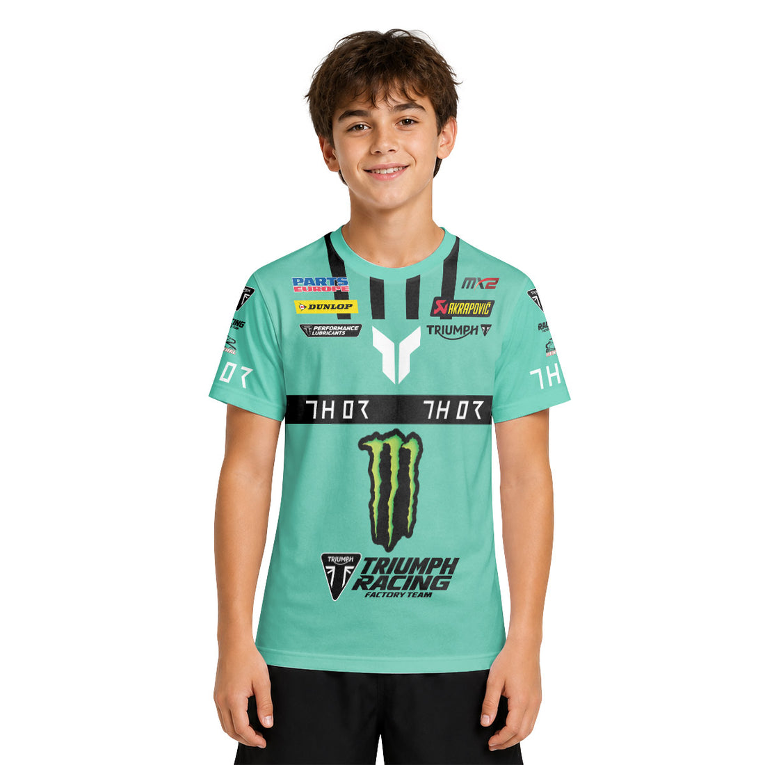 Guillem Farres 99 Teal Youth Short Sleeve Motocross Jersey