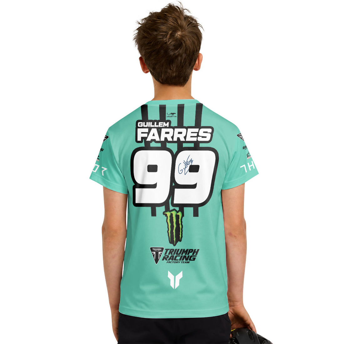 Guillem Farres 99 Teal Youth Short Sleeve Motocross Jersey
