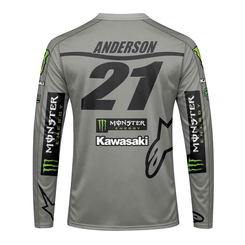 Jason Anderson 21 Kawasaki Grey Long Sleeve Motocross Jersey