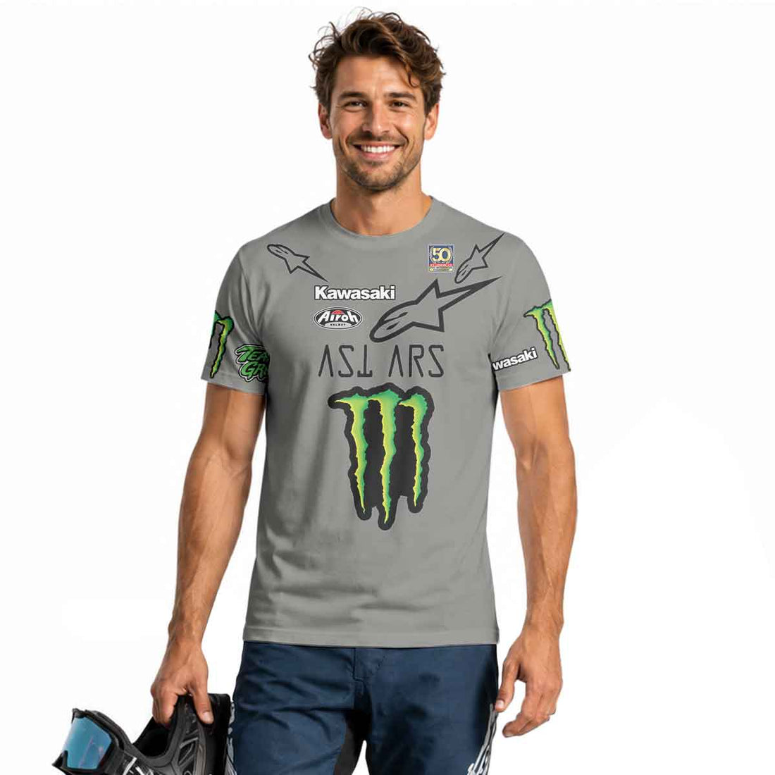 Jason Anderson 21 Kawasaki Grey Short Sleeve Motocross Jersey