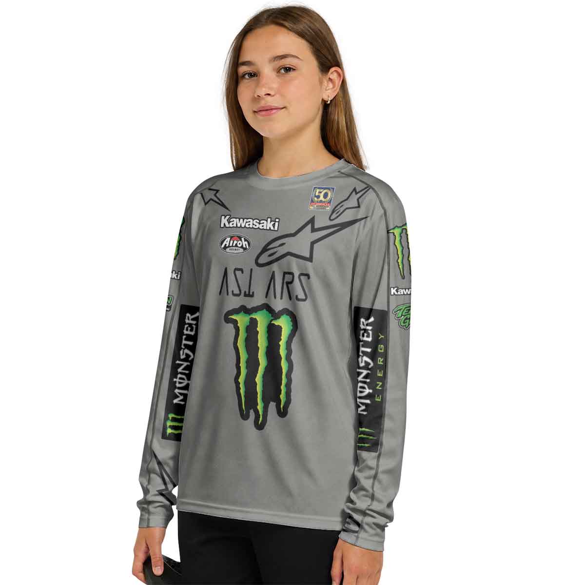 Jason Anderson 21 Kawasaki Grey Youth Long Sleeve Motocross Jersey
