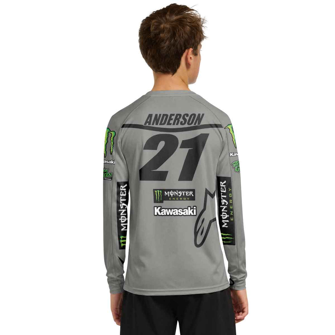 Jason Anderson 21 Kawasaki Grey Youth Long Sleeve Motocross Jersey