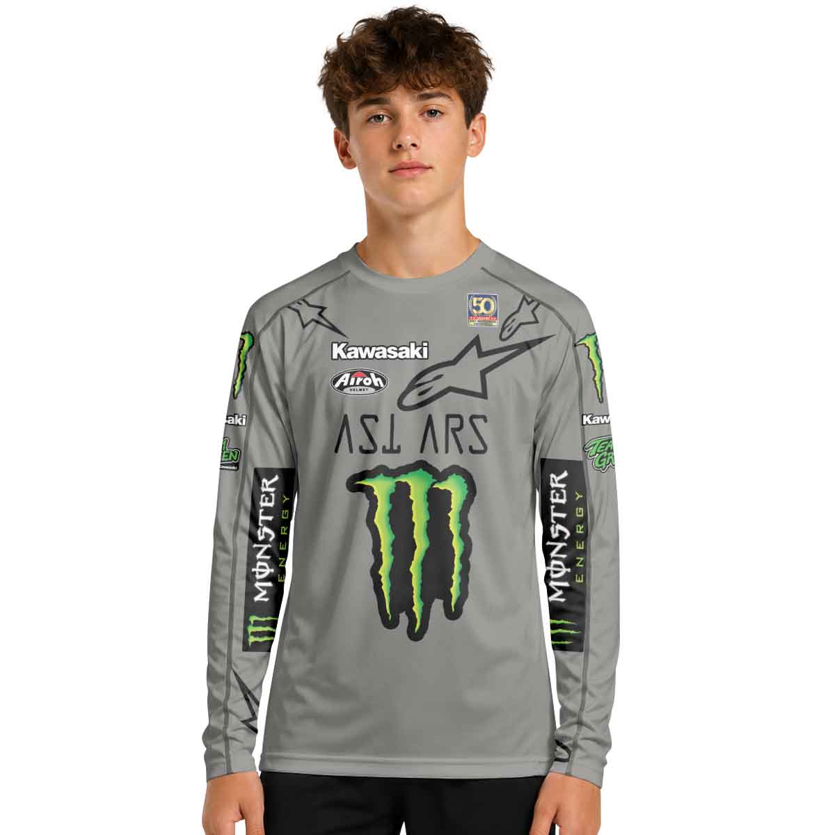 Jason Anderson 21 Kawasaki Grey Youth Long Sleeve Motocross Jersey