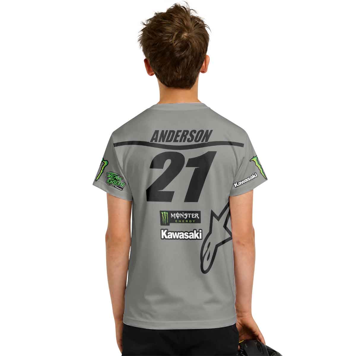 Jason Anderson 21 Kawasaki Grey Youth Short Sleeve Motocross Jersey