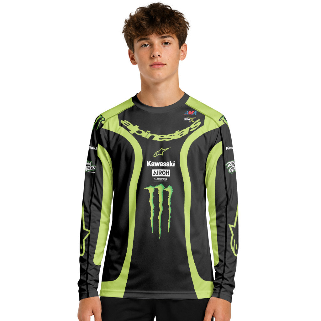 Jason Anderson Alpinestars Black Green Youth Long Sleeve Motocross Jersey