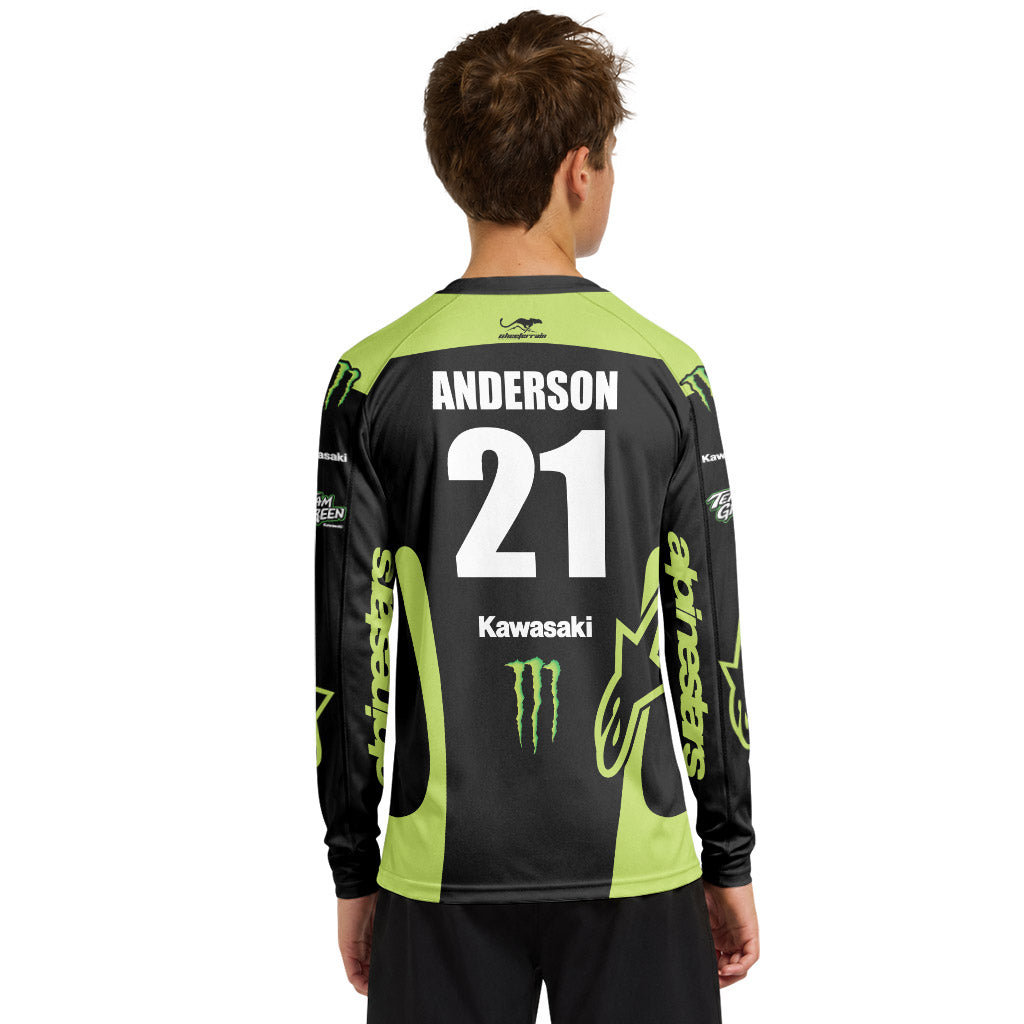 Jason Anderson Alpinestars Black Green Youth Long Sleeve Motocross Jersey