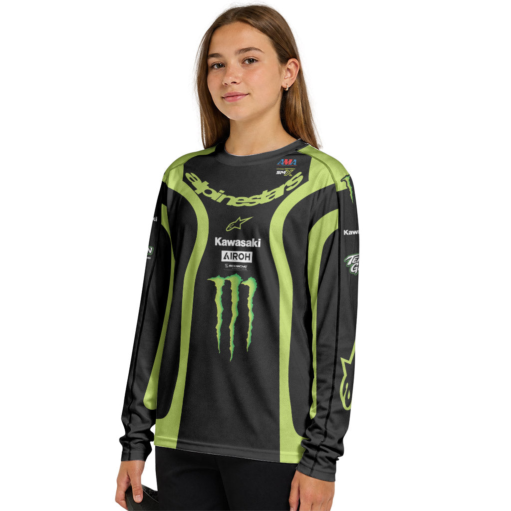 Jason Anderson Alpinestars Black Green Youth Long Sleeve Motocross Jersey