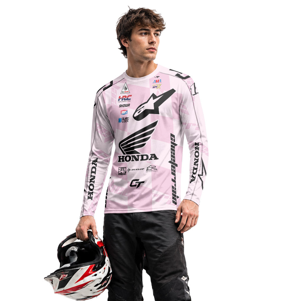Jett Lawrence 18 Pink Racing Flag Long Sleeve Motocross Jersey