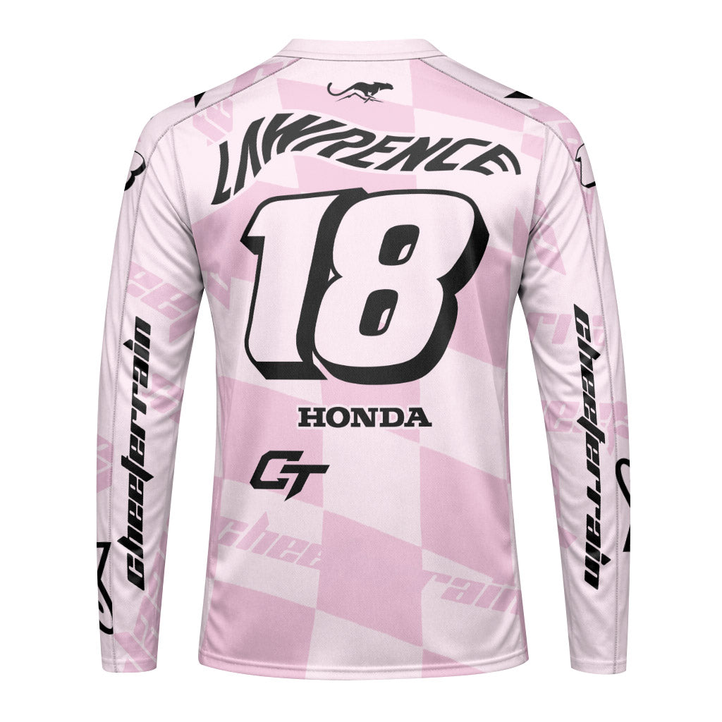 Jett Lawrence 18 Pink Racing Flag Long Sleeve Motocross Jersey