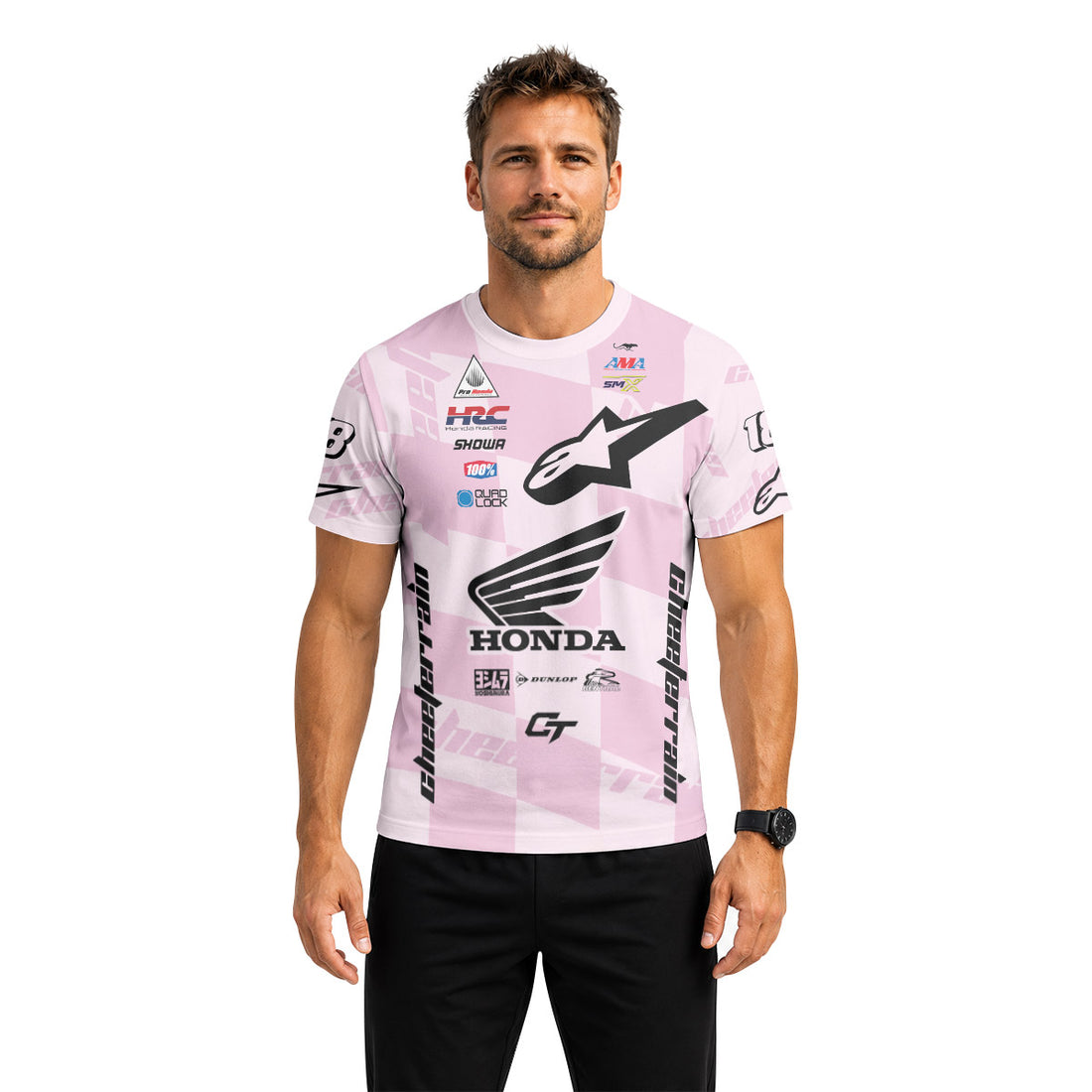 Jett Lawrence 18 Pink Racing Flag Short Sleeve Motocross Jersey