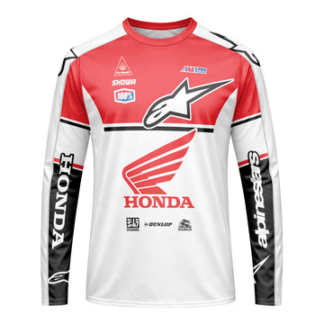 Jett Lawrence 41 Honda White Red Long Sleeve Motocross Jersey