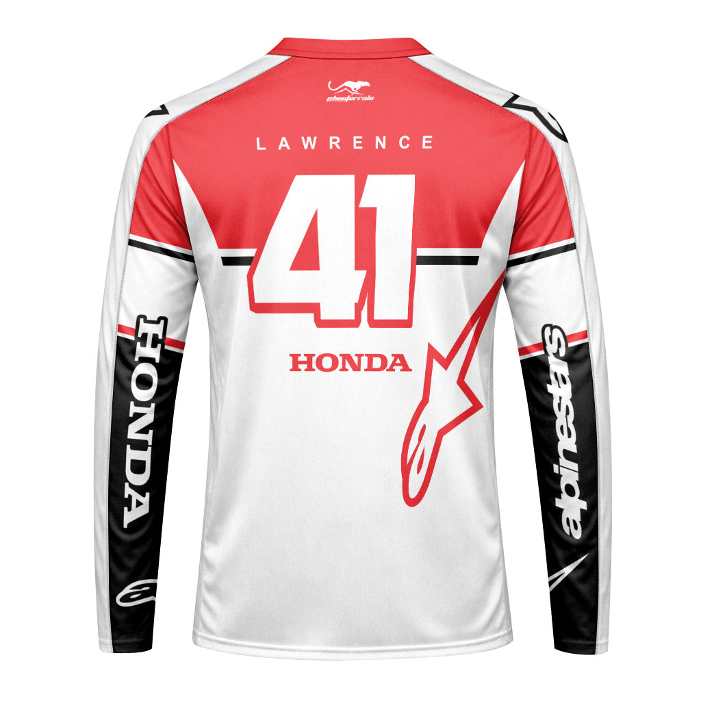 Jett Lawrence 41 Honda White Red Long Sleeve Motocross Jersey
