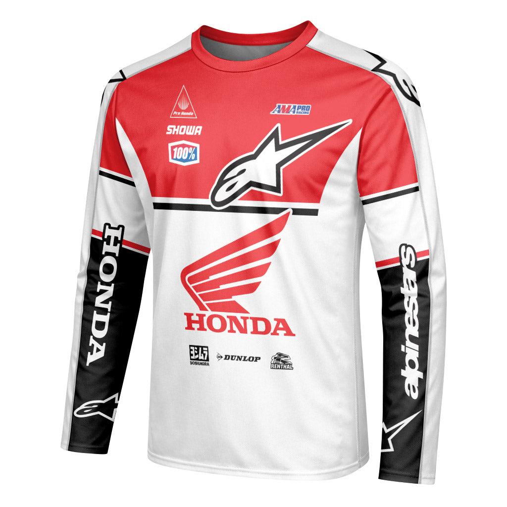 Jett Lawrence 41 Honda White Red Long Sleeve Motocross Jersey