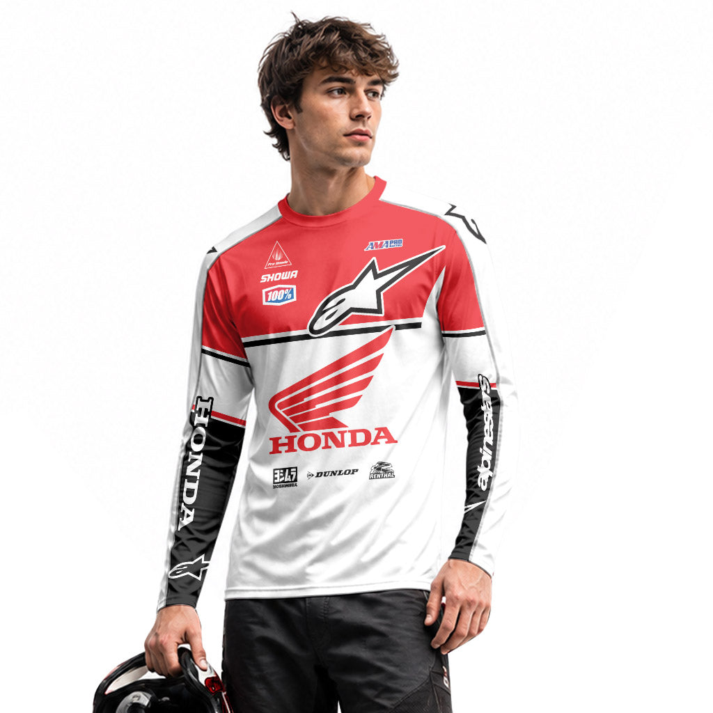 Jett Lawrence 41 Honda White Red Long Sleeve Motocross Jersey