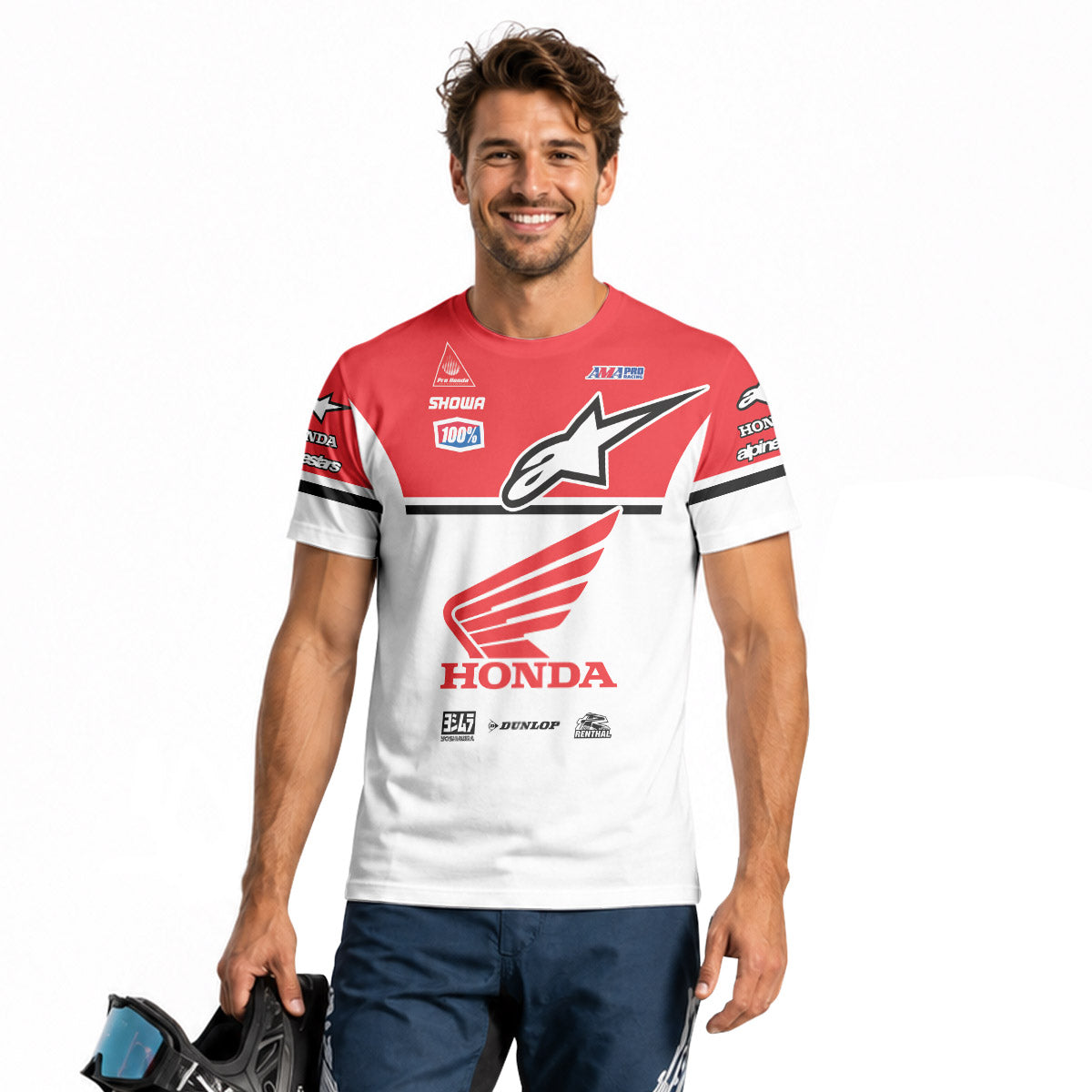 Jett Lawrence 41 Honda White Red Short Sleeve Motocross Jersey